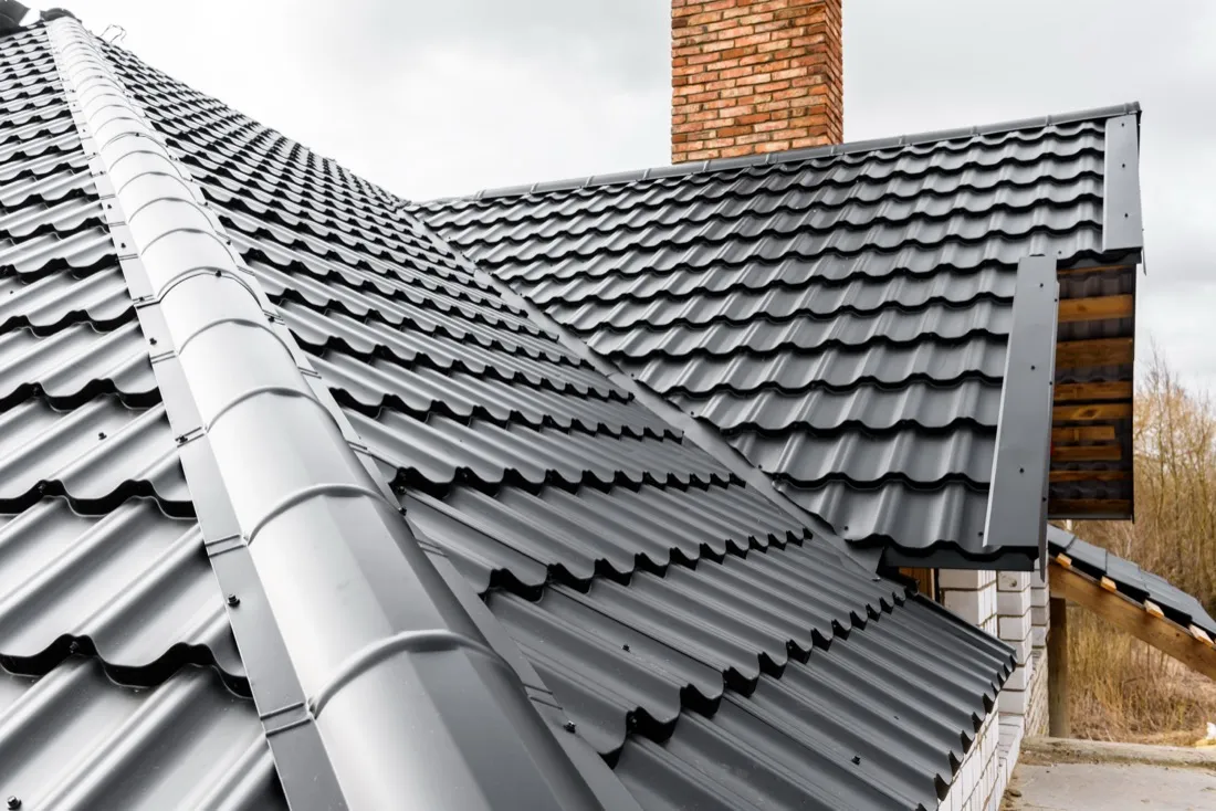 Detail of a new tile-style metal roof